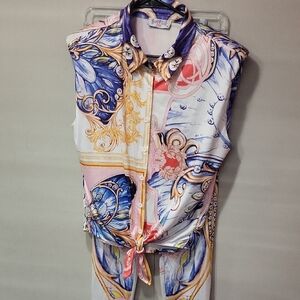 SWANK A POSH 2 PIECE ABSTRACT COLORFULL LEGGINGS SET, SIZE M